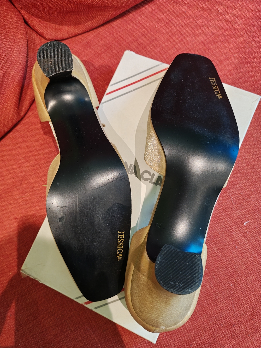 Jessica Champagne Satin T-Strap Flats with Rhinestone Accent - Picture 4 of 4